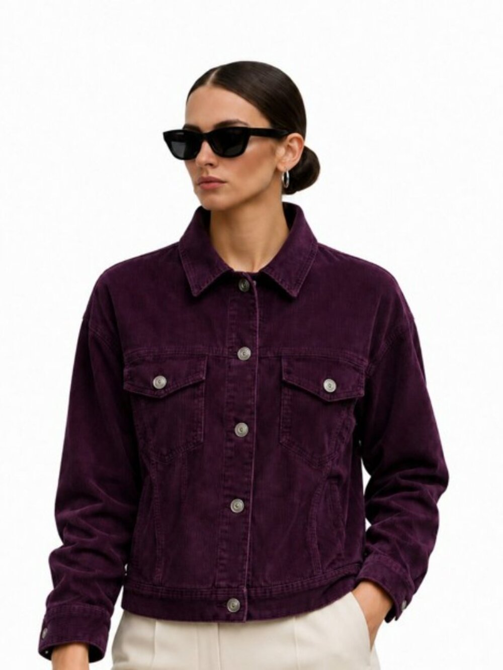 St. John's Bay Plum Purple Womens Corduroy Jacket Womens 3X